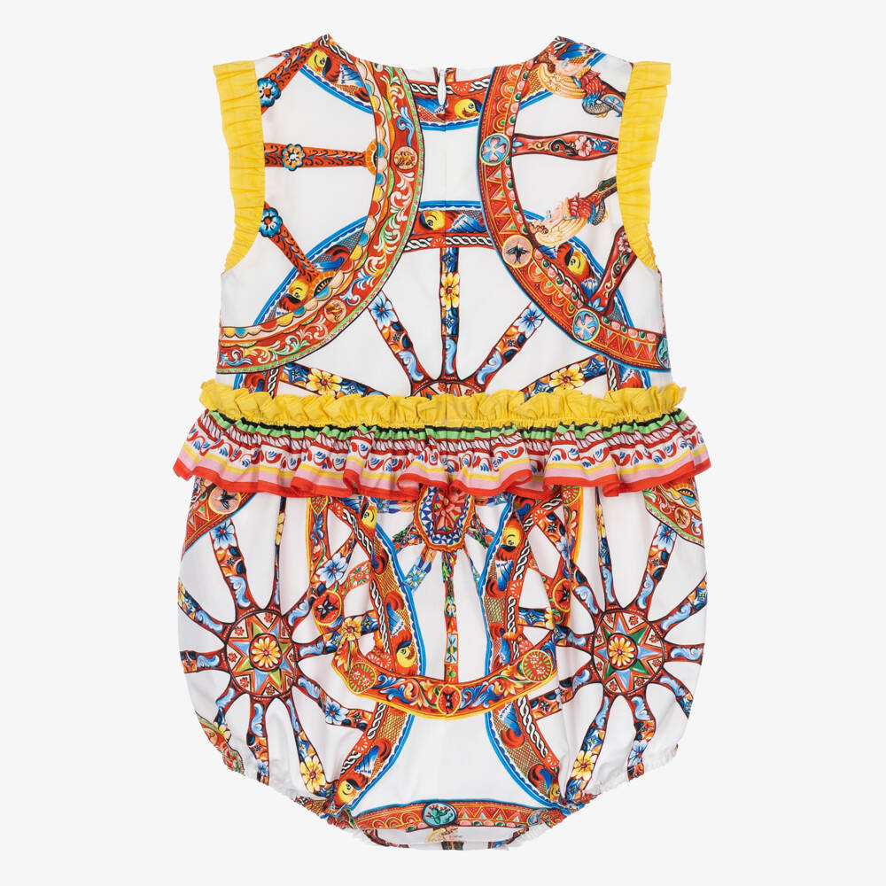 Dolce & Gabbana-Baby Girls White Poplin Carretto Print Shortie | Childrensalon