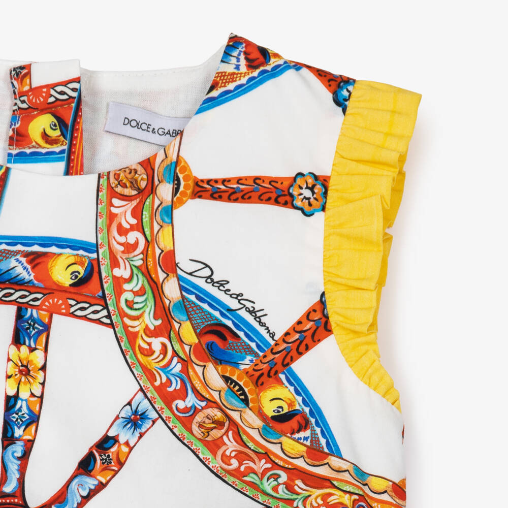 Dolce & Gabbana-Baby Girls White Poplin Carretto Print Shortie | Childrensalon