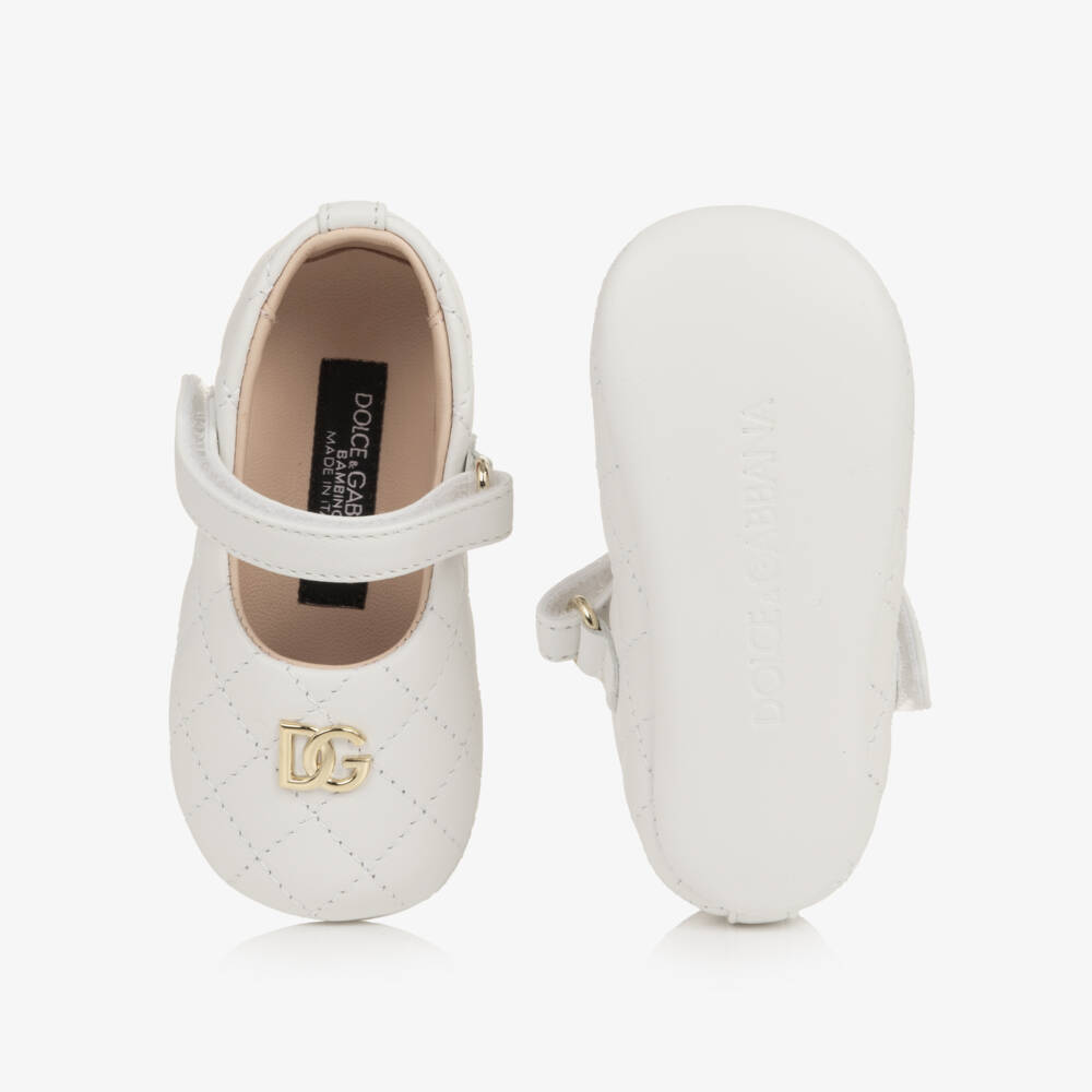 Dolce & Gabbana-Baby Girls White Quilted Pre-Walkers in Leather | Childrensalon