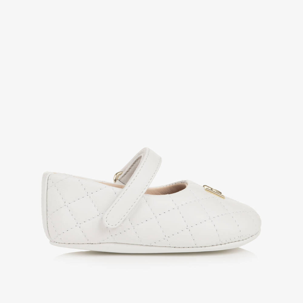 Dolce & Gabbana-Baby Girls White Quilted Pre-Walkers in Leather | Childrensalon