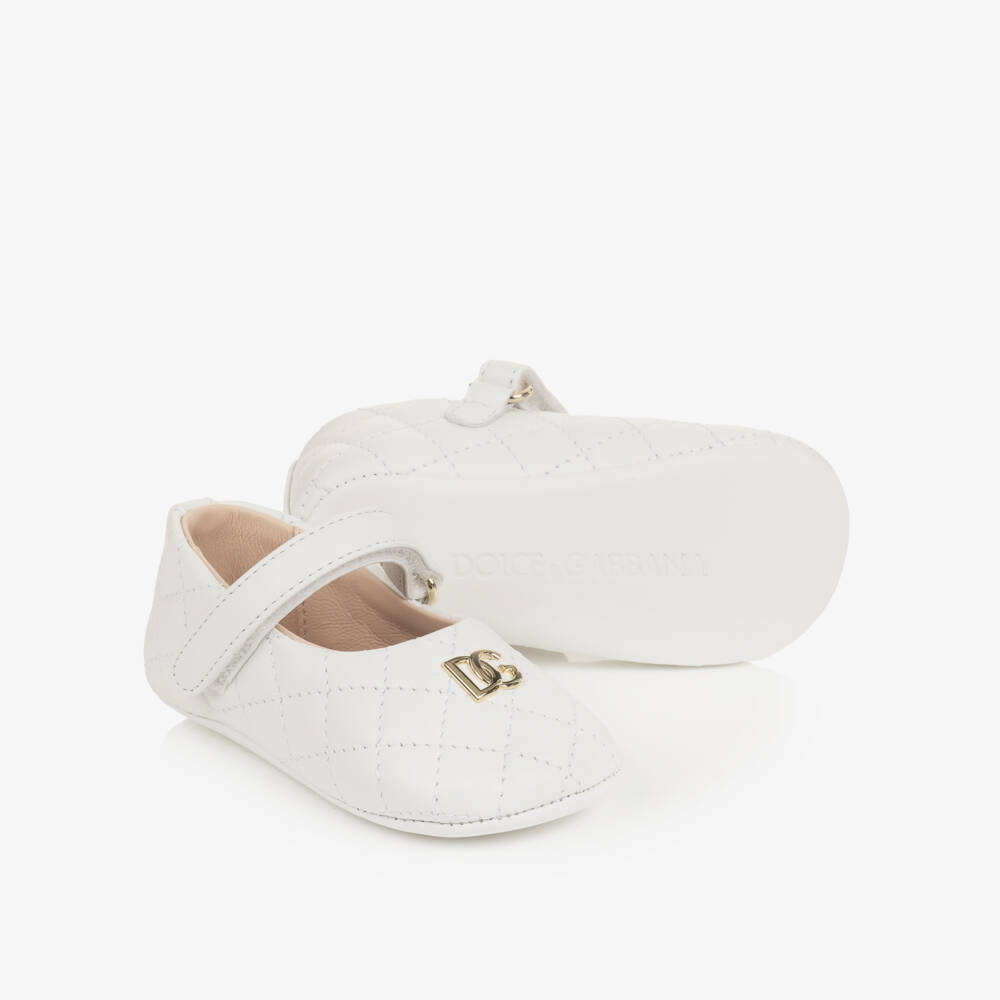 Dolce & Gabbana-Baby Girls White Quilted Pre-Walkers in Leather | Childrensalon