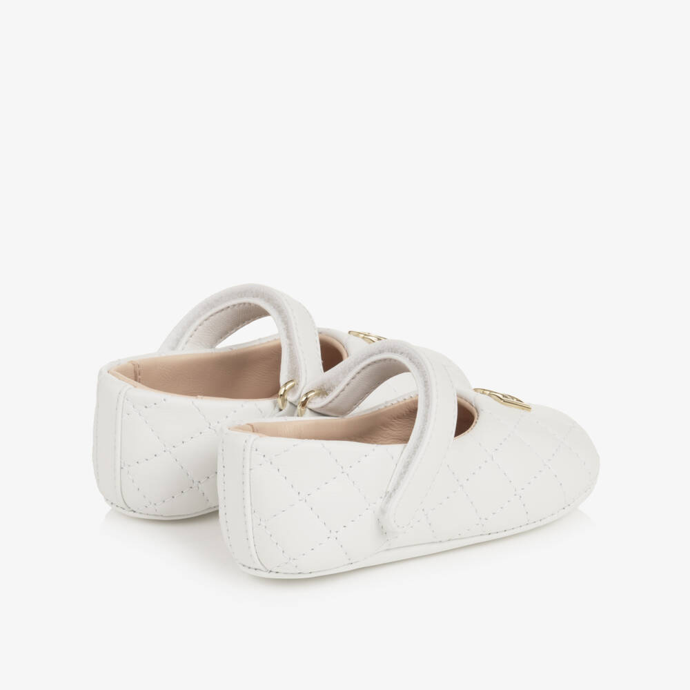Dolce & Gabbana-Baby Girls White Quilted Pre-Walkers in Leather | Childrensalon