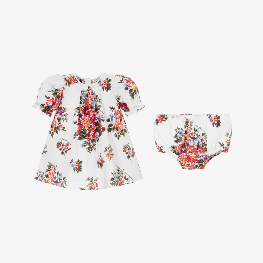 Dolce & Gabbana-Платье бело-красное из хлопкового поплина для малышек | Childrensalon