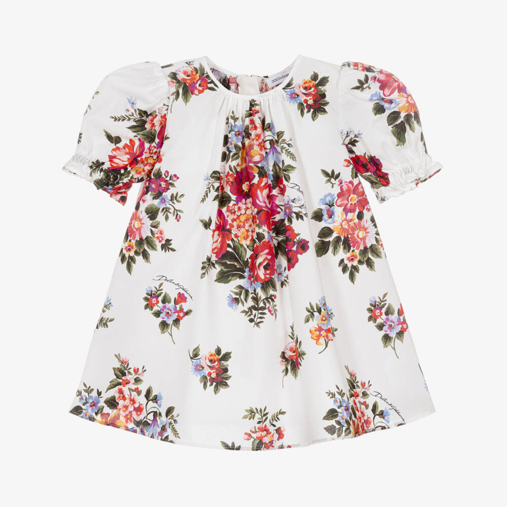 Dolce & Gabbana-Baby Girls White & Red Floral Cotton Poplin Dress | Childrensalon