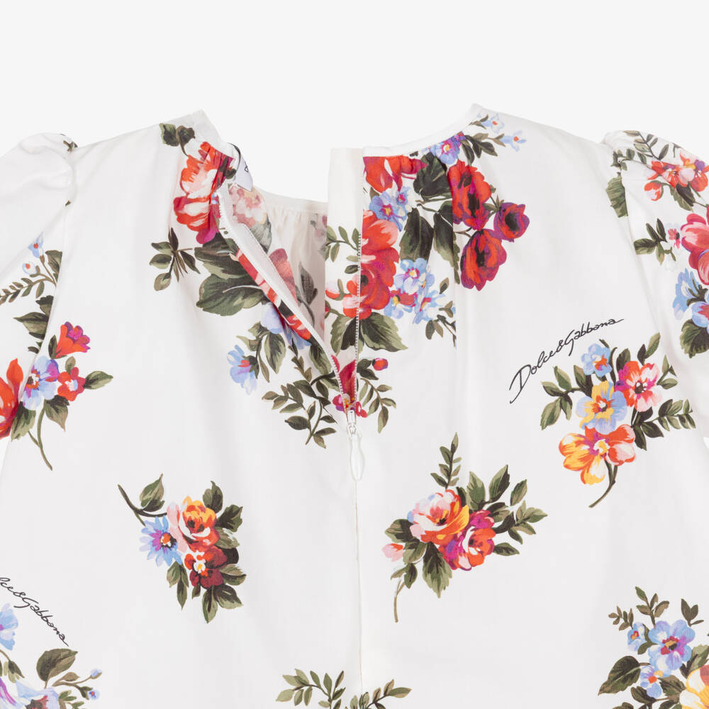 Dolce & Gabbana-Платье бело-красное из хлопкового поплина для малышек | Childrensalon