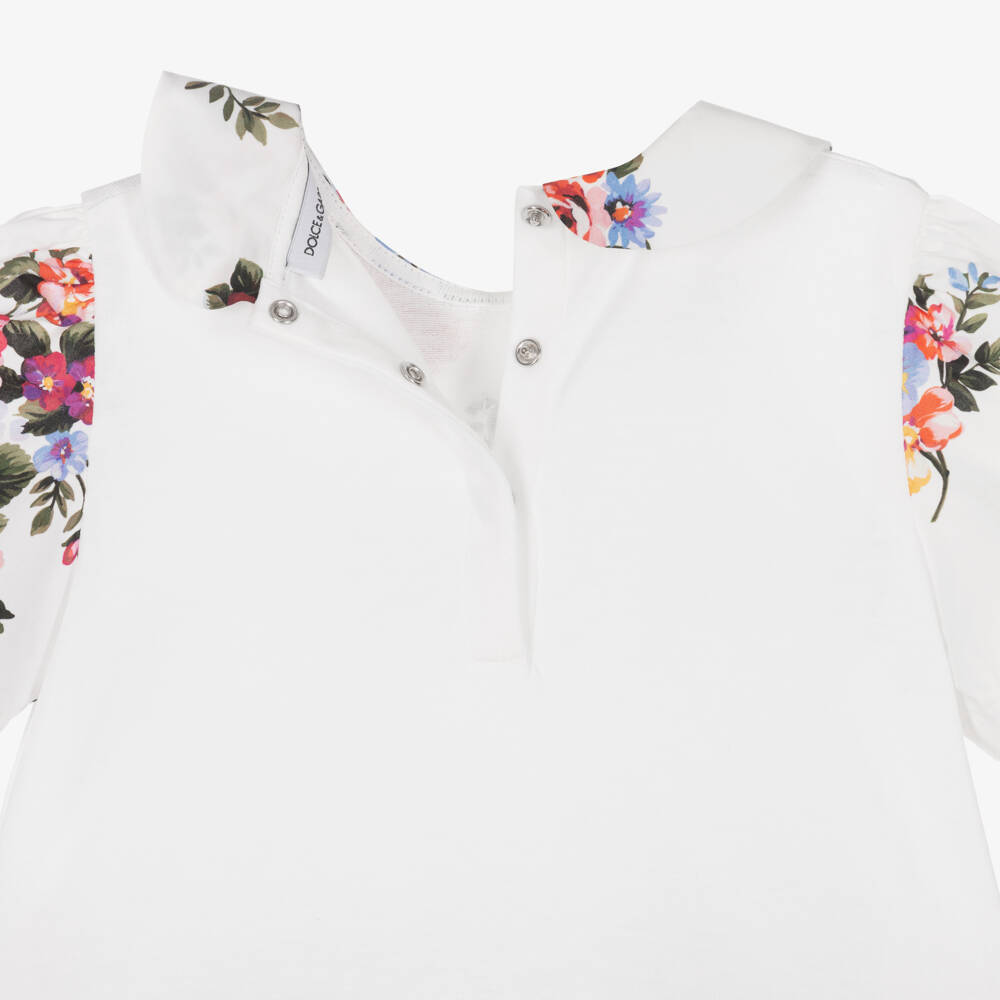 Dolce & Gabbana-Baby Girls White & Red Floral Cotton Shortie | Childrensalon