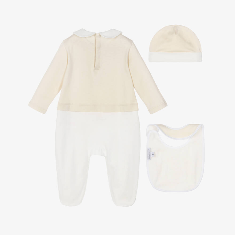 Dolce & Gabbana-Beige Babysuit Gift Set with My First Logo | Childrensalon