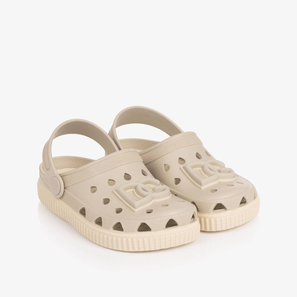 Dolce & Gabbana-Beige Clog Sandals with DG Logo | Childrensalon