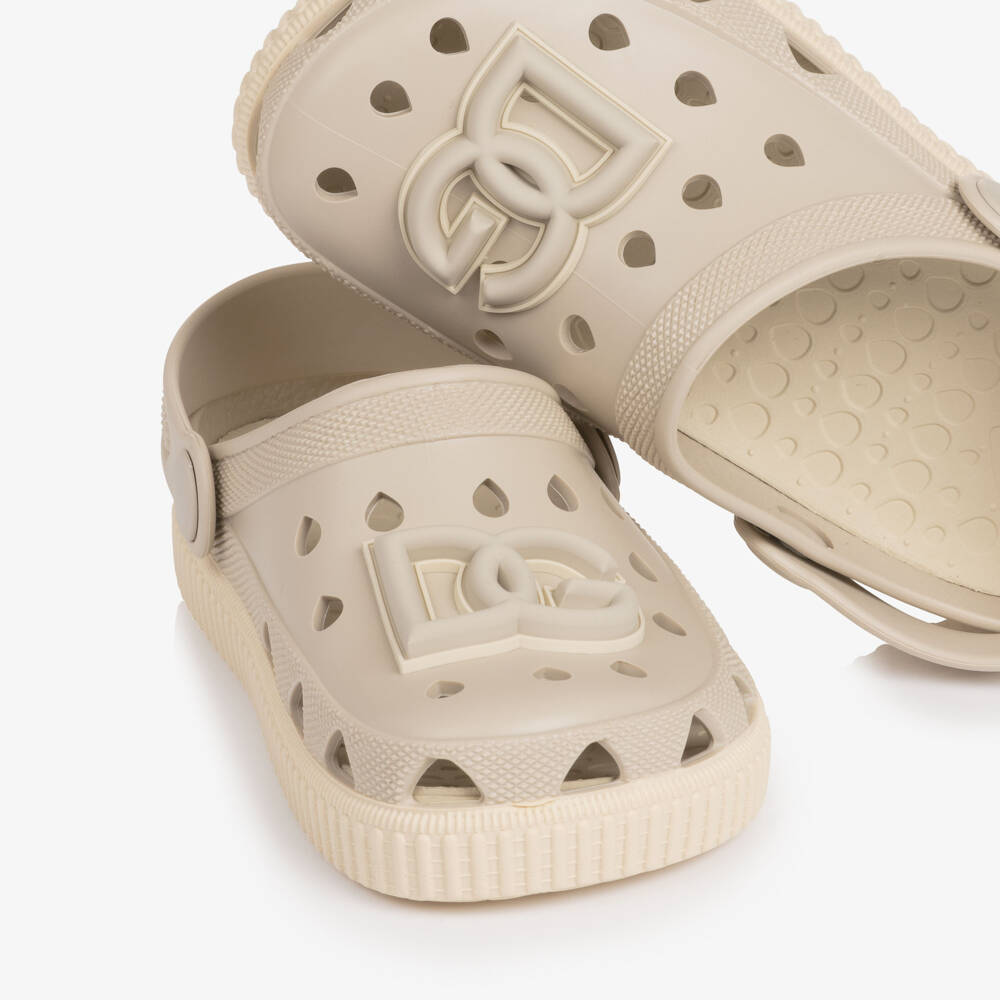 Dolce & Gabbana-Beige Clog Sandals with DG Logo | Childrensalon