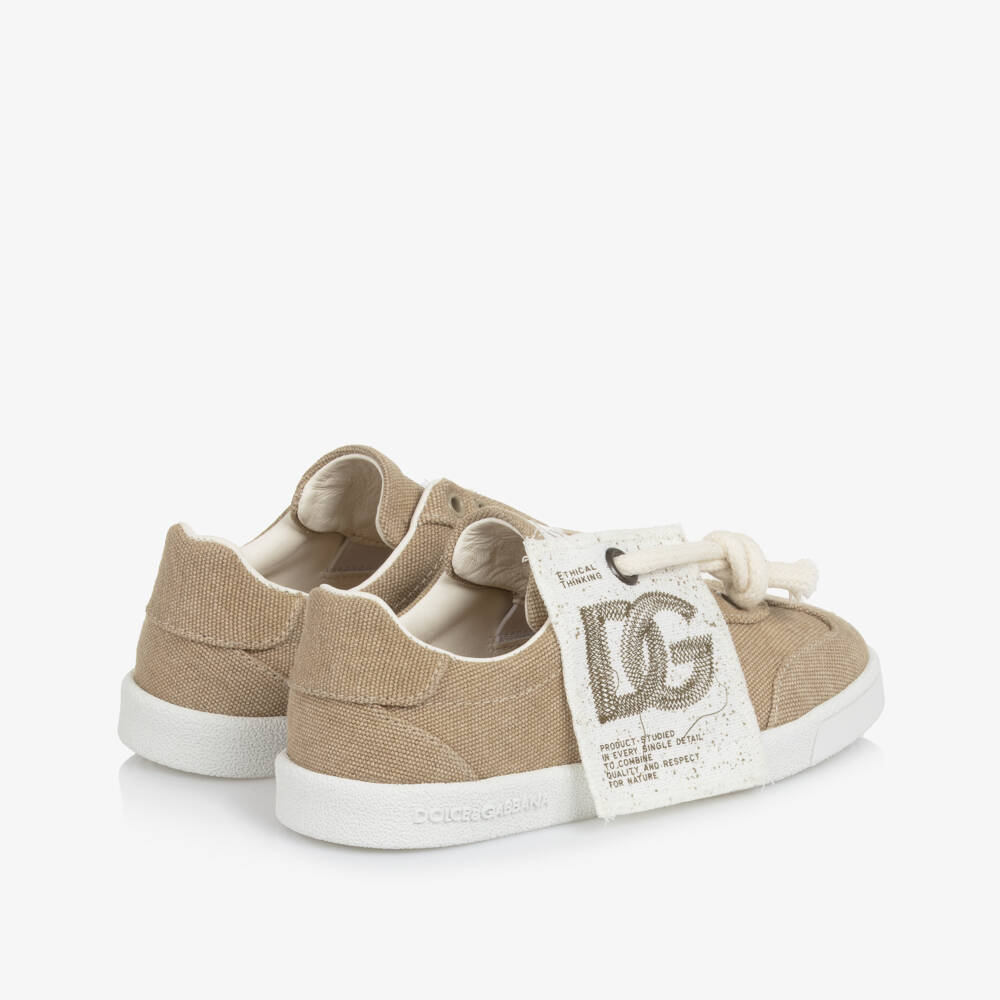 Dolce & Gabbana-Beige Cotton Canvas Trainers | Childrensalon