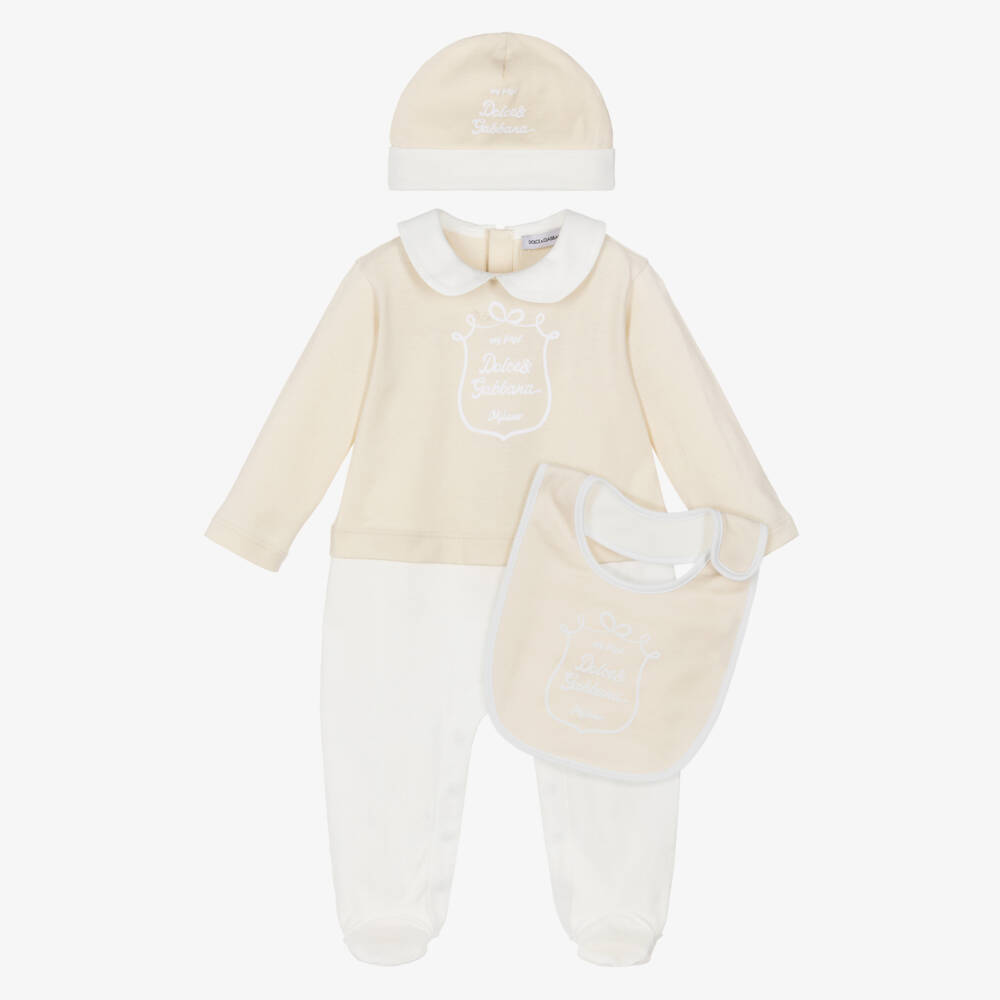 Dolce & Gabbana-Beige Cotton Jersey My First Babysuit Set | Childrensalon