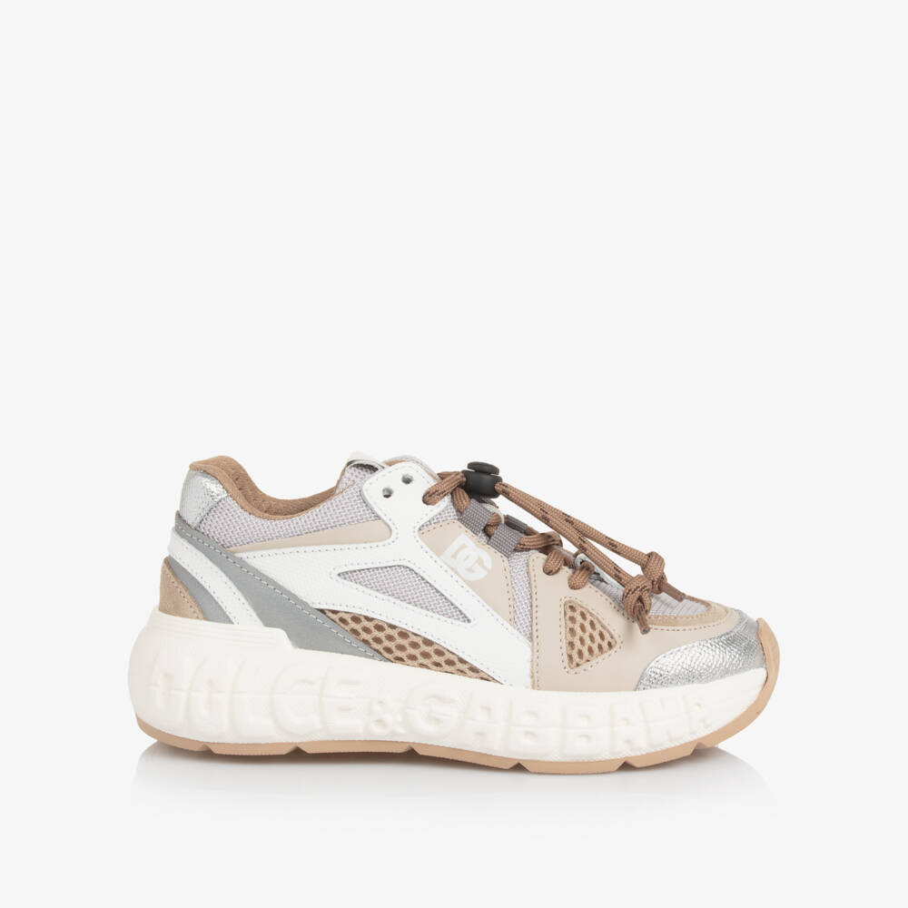 Dolce & Gabbana-Beige & Grey Mesh Trainers with Leather Trims | Childrensalon