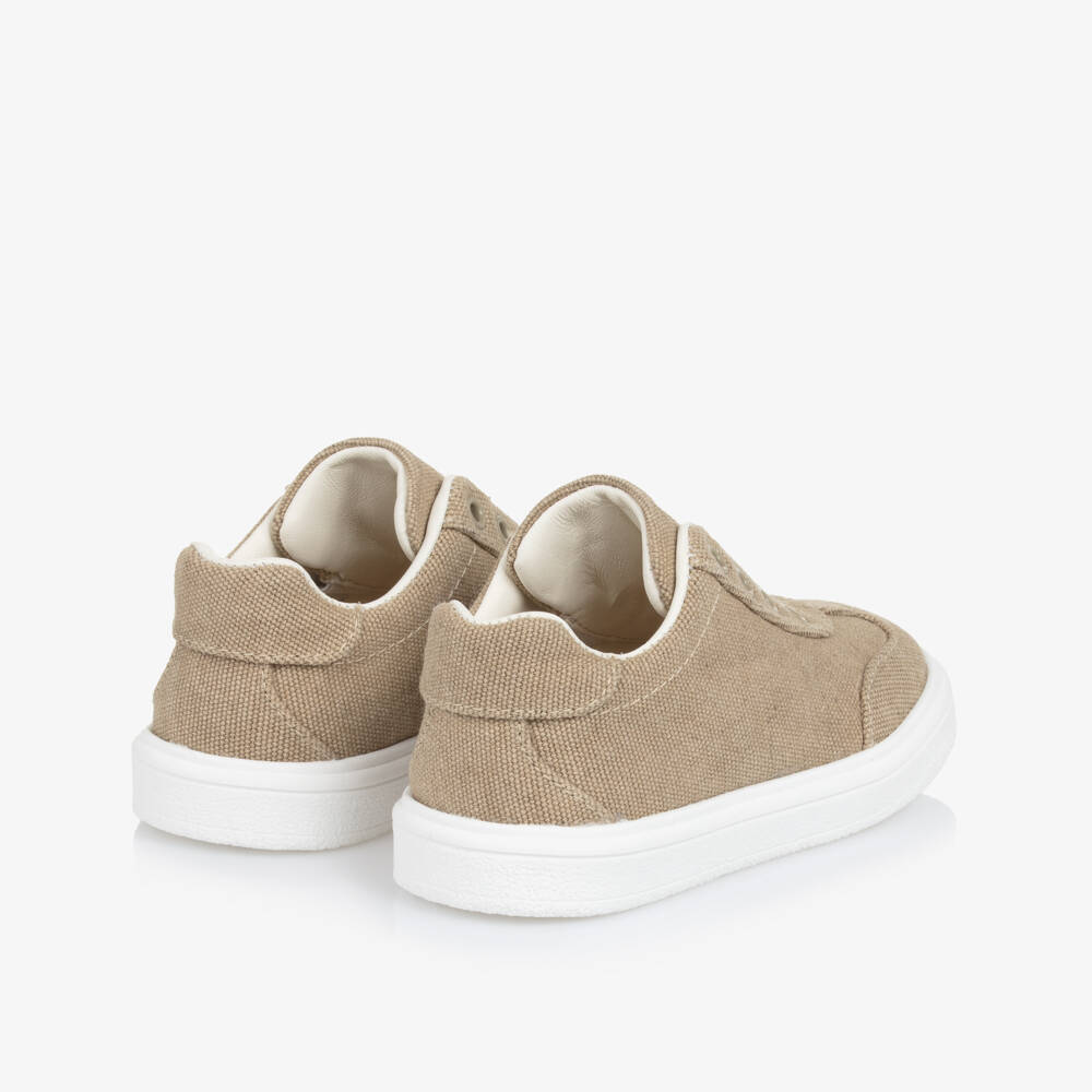 Dolce & Gabbana-Beige Logo Canvas Trainers | Childrensalon
