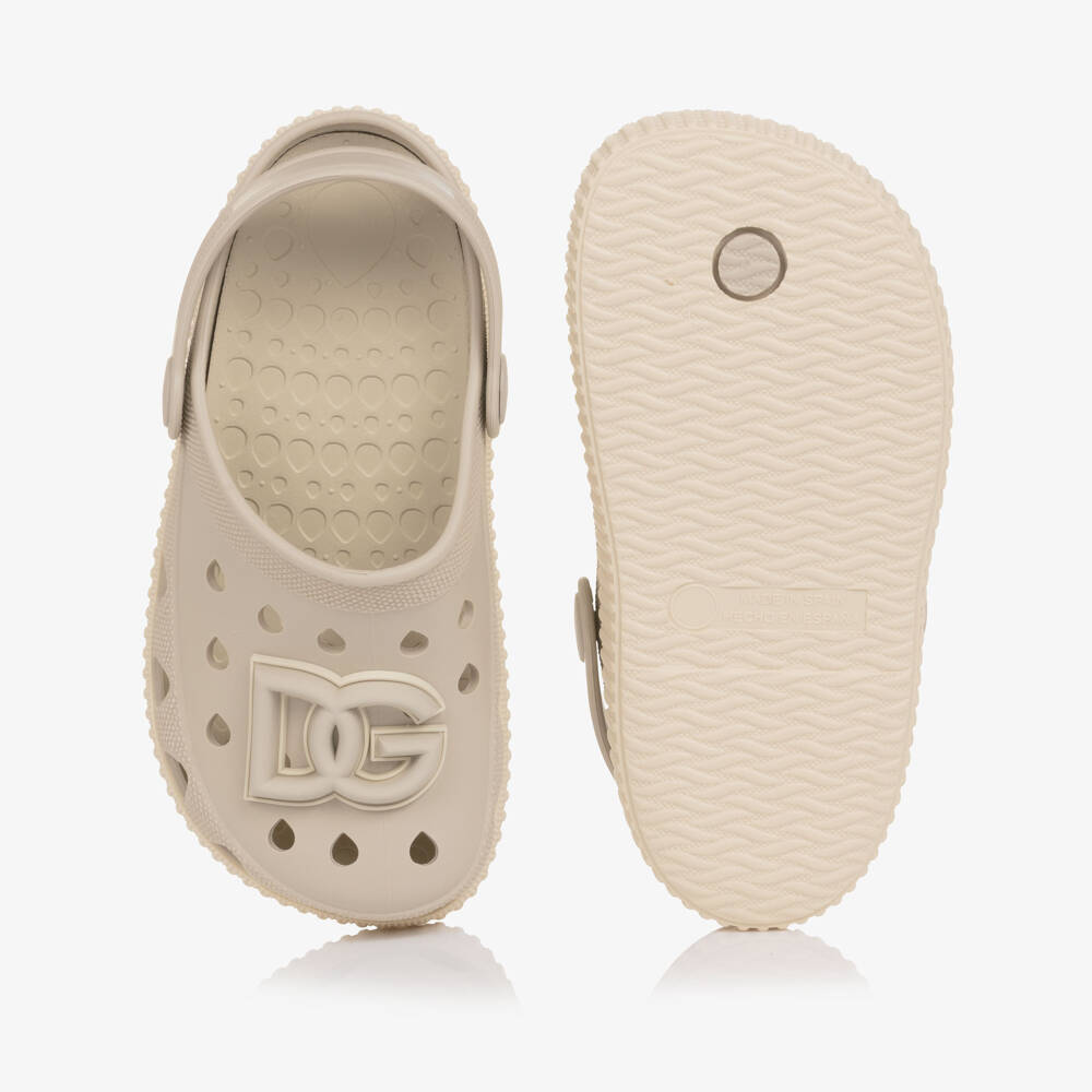 Dolce & Gabbana-Beige Clog Sandals with DG Logo | Childrensalon