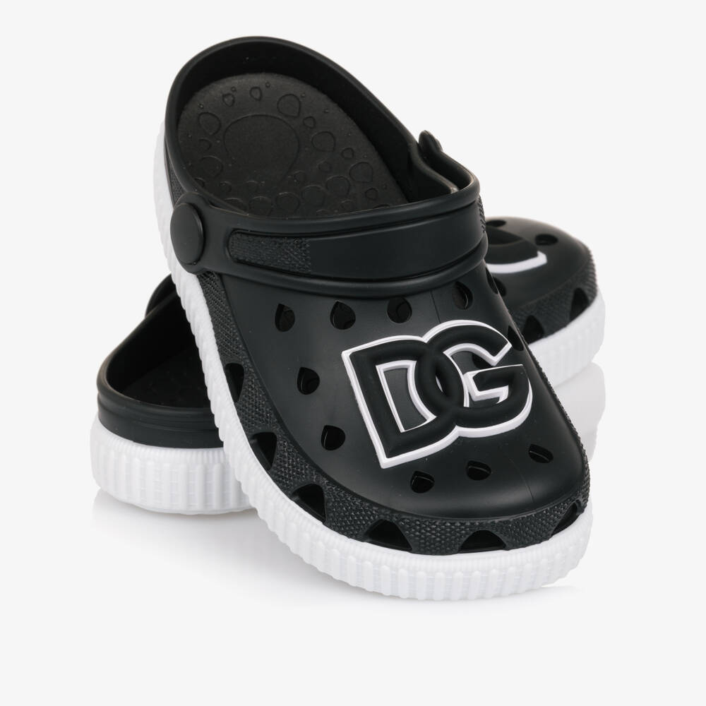 Dolce & Gabbana-Black Clog Sandals with DG Logo | Childrensalon
