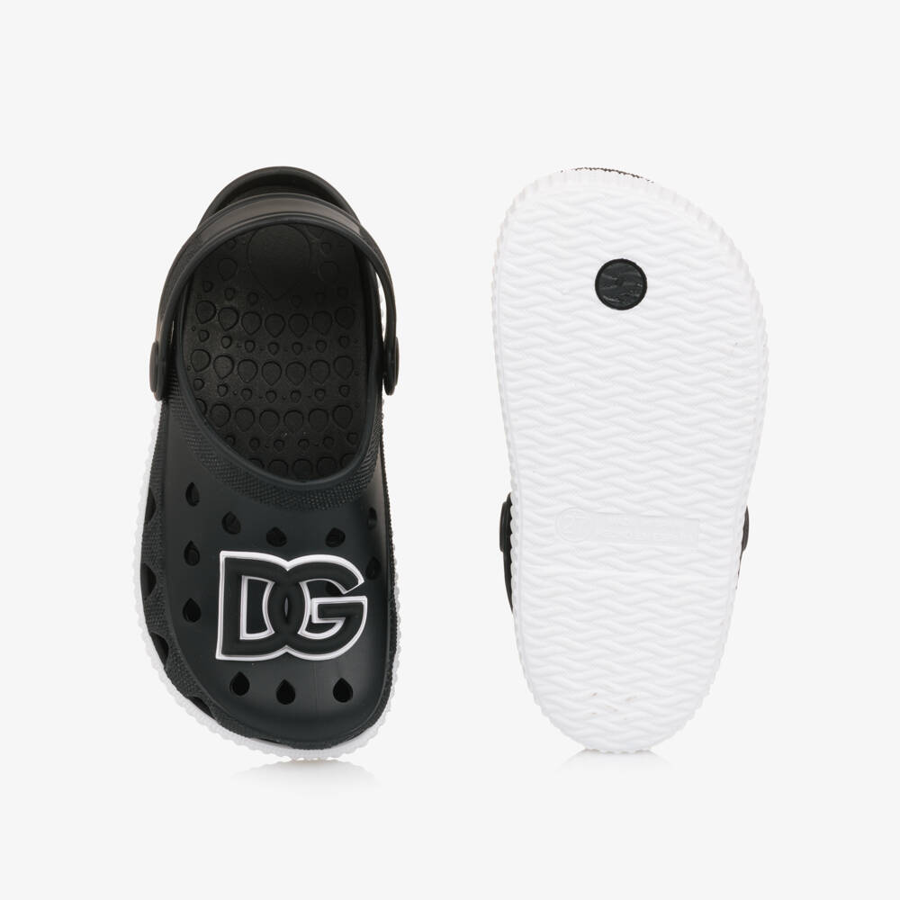 Dolce & Gabbana-Black Clog Sandals with DG Logo | Childrensalon