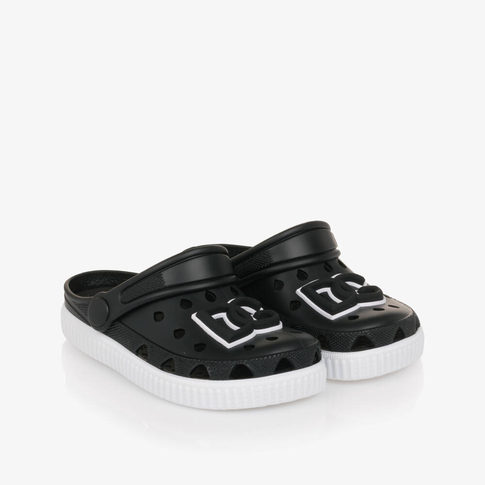 Dolce & Gabbana-Black Clog Sandals with DG Logo | Childrensalon