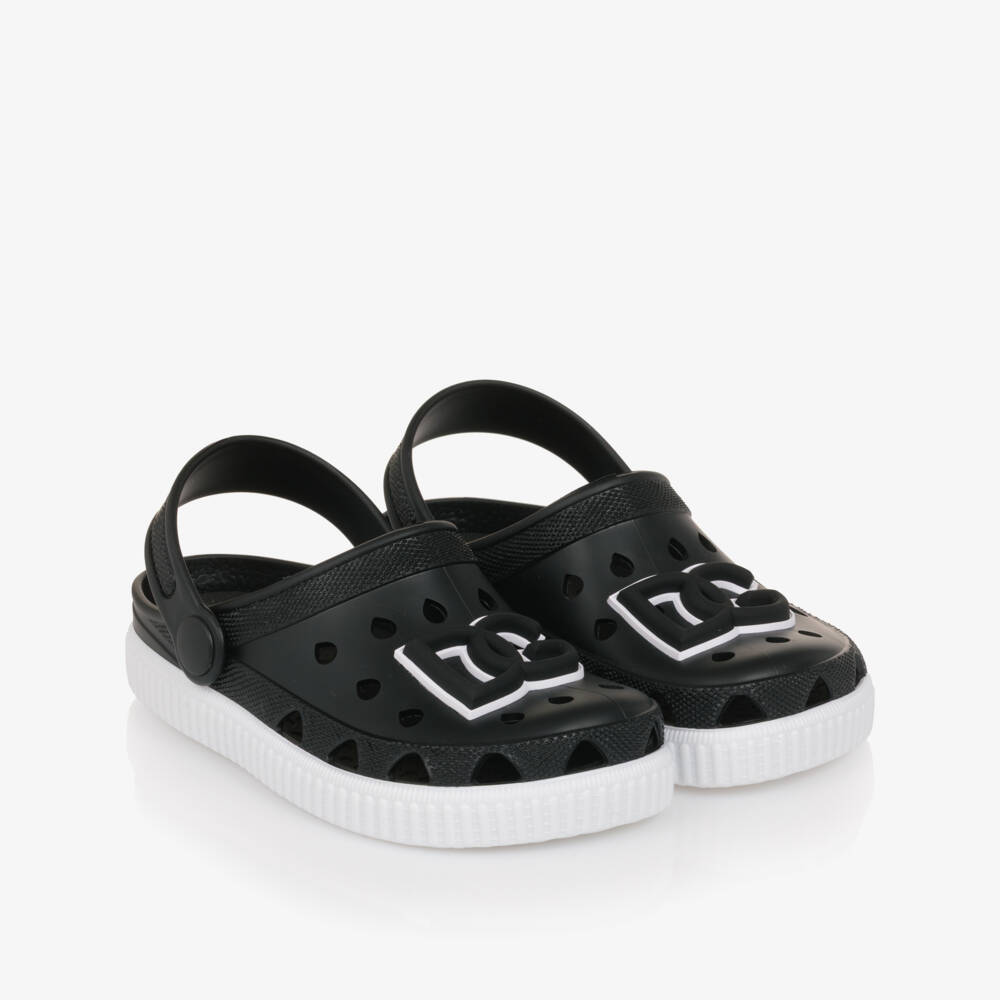 Dolce & Gabbana-Black Clog Sandals with DG Logo | Childrensalon