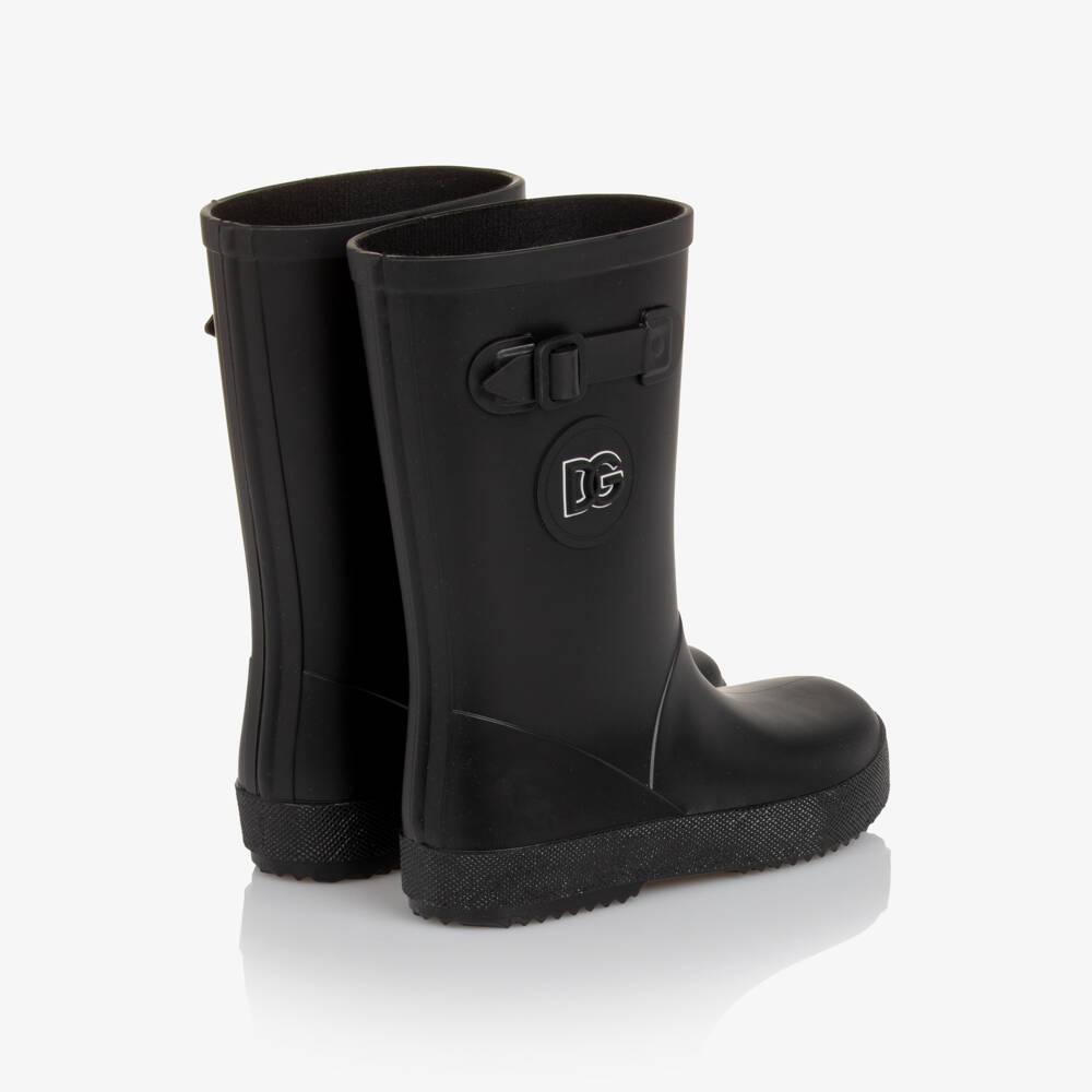 Dolce & Gabbana-Black DG Logo Rain Boots | Childrensalon
