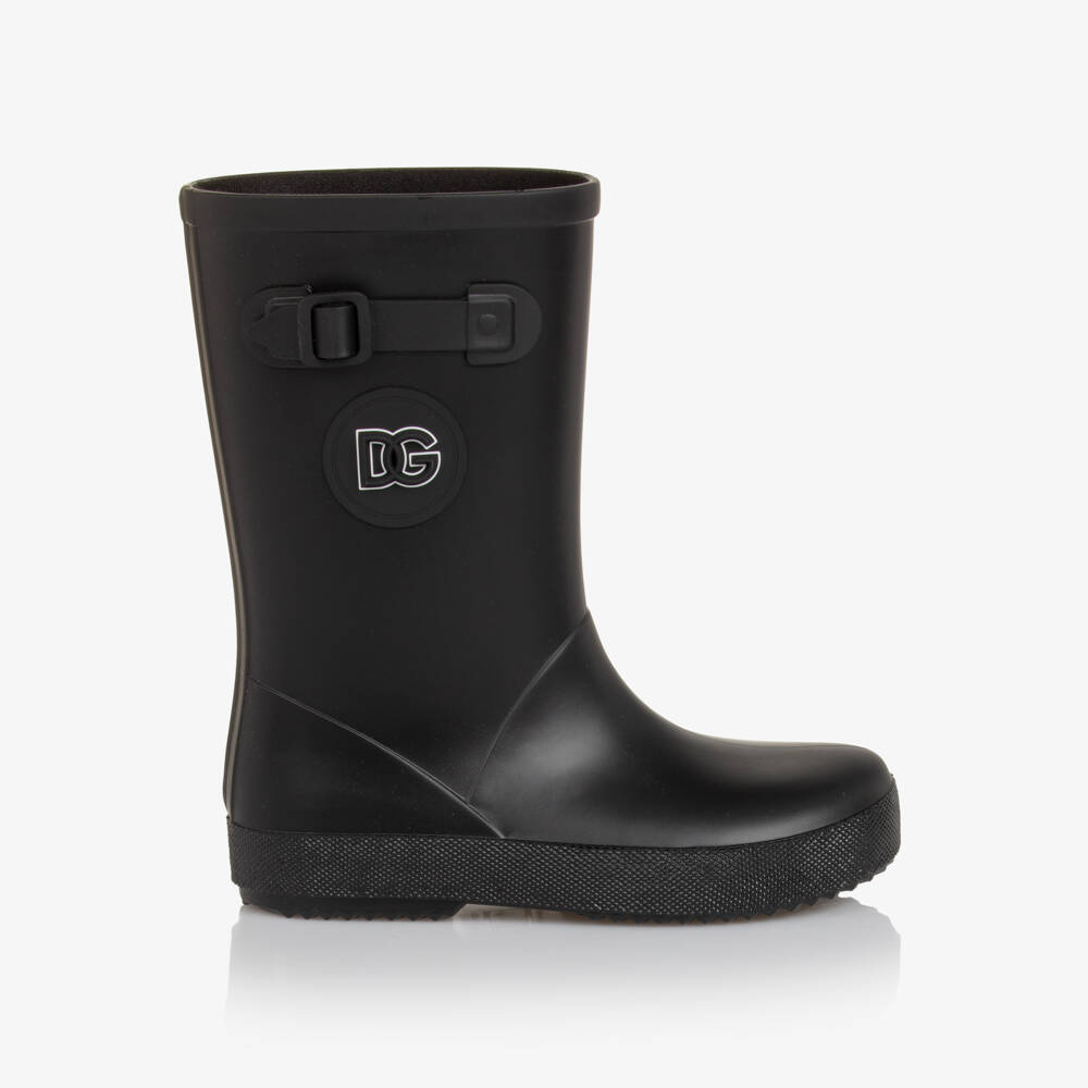 Dolce & Gabbana-Black DG Logo Rain Boots | Childrensalon