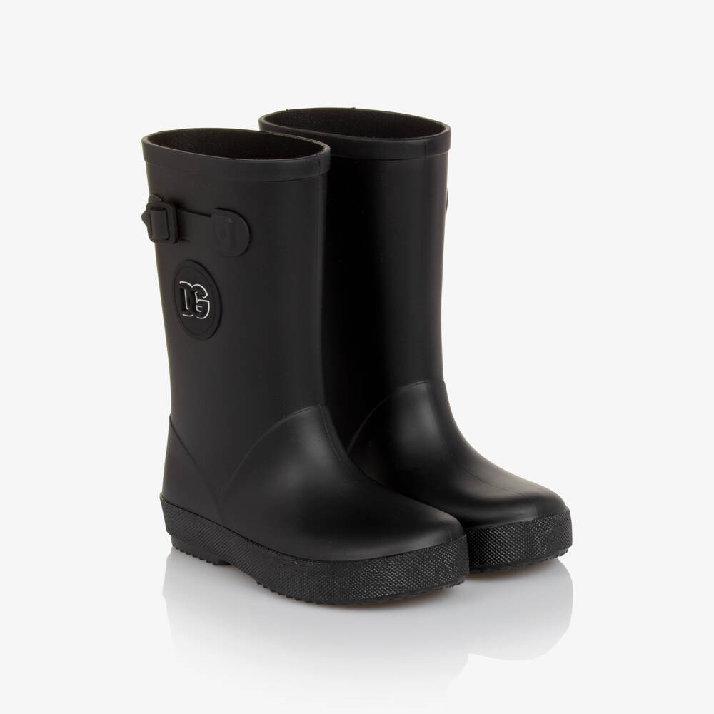 Dolce & Gabbana-Black DG Logo Rain Boots | Childrensalon
