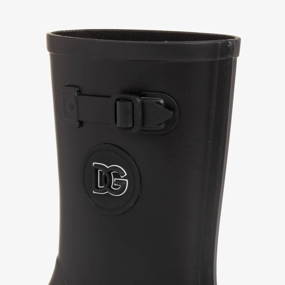 Dolce & Gabbana-Black DG Logo Rain Boots | Childrensalon