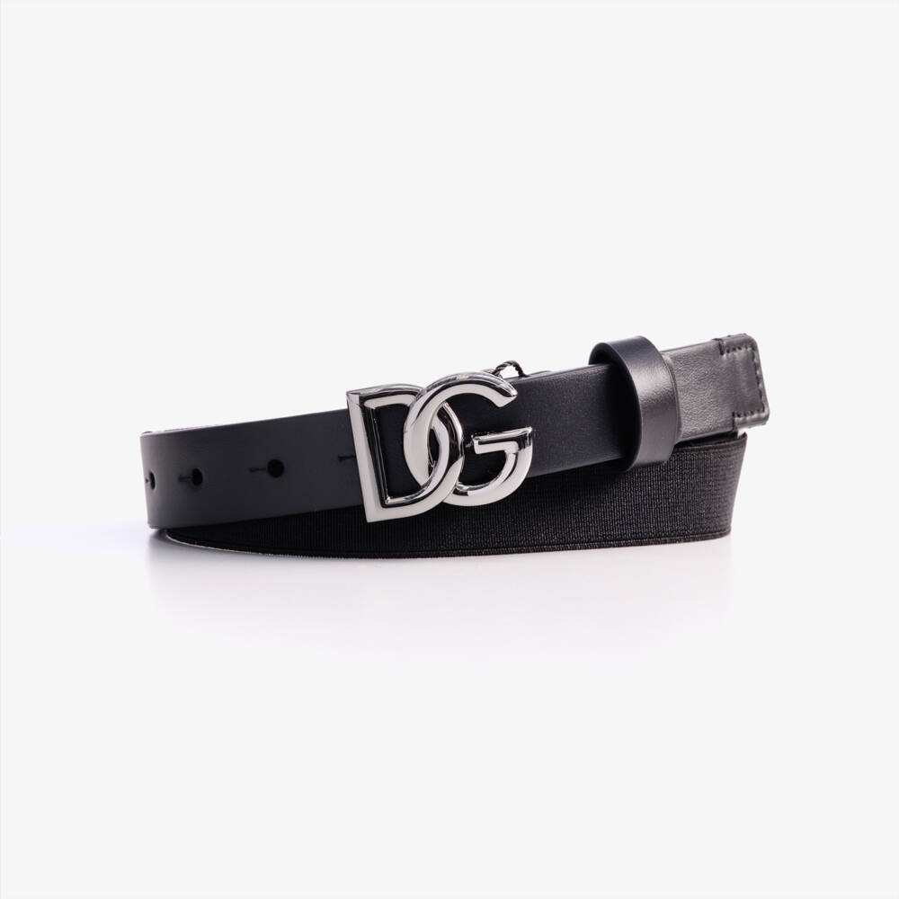 Dolce & Gabbana-Black Elasticated DG Logo Belt  | Childrensalon