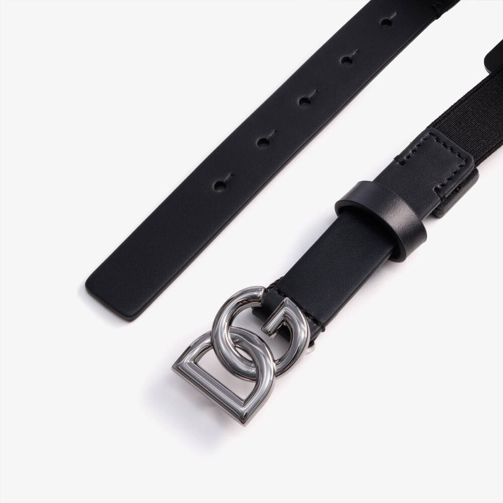 Dolce & Gabbana-Black Elasticated DG Logo Belt | Childrensalon