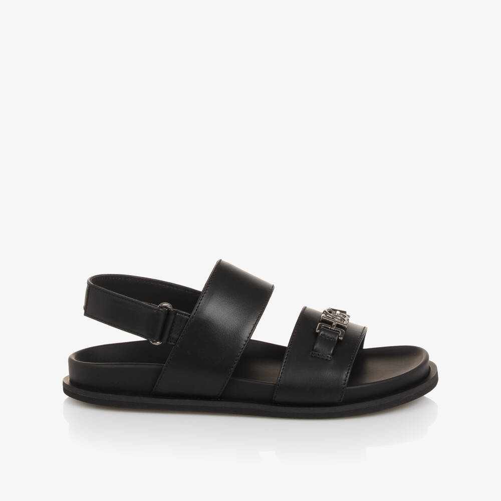 Dolce & Gabbana-Black Leather DG Velcro Sandals | Childrensalon