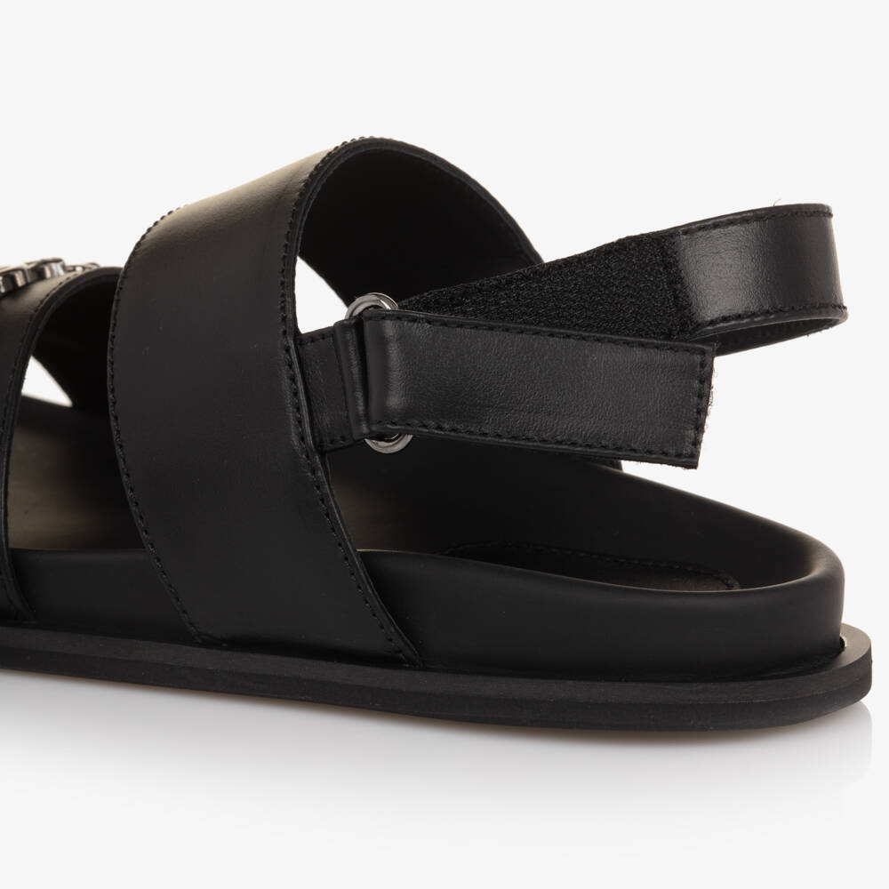 Dolce & Gabbana-Black Leather DG Velcro Sandals | Childrensalon