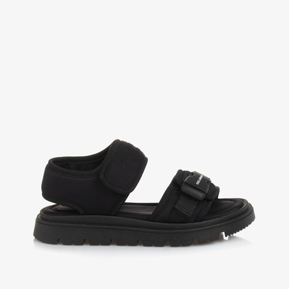 Dolce & Gabbana-Black Logo Velcro Sandals | Childrensalon
