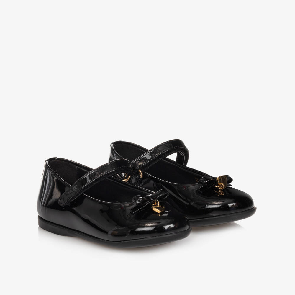 Dolce & Gabbana-Black Patent Leather Shoes With Heart Charm | Childrensalon