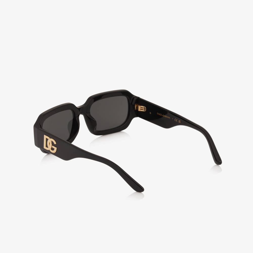 Dolce & Gabbana-Black Square-Framed Sunglasses with Gold DG Logo | Childrensalon