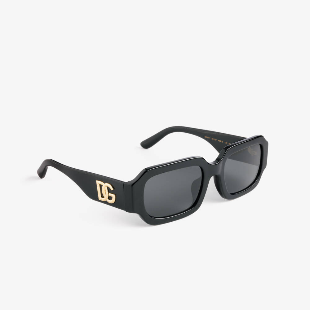 Dolce & Gabbana-نظارات شمسية بإطار مربع وشعار DG ذهبي لون أسود | Childrensalon