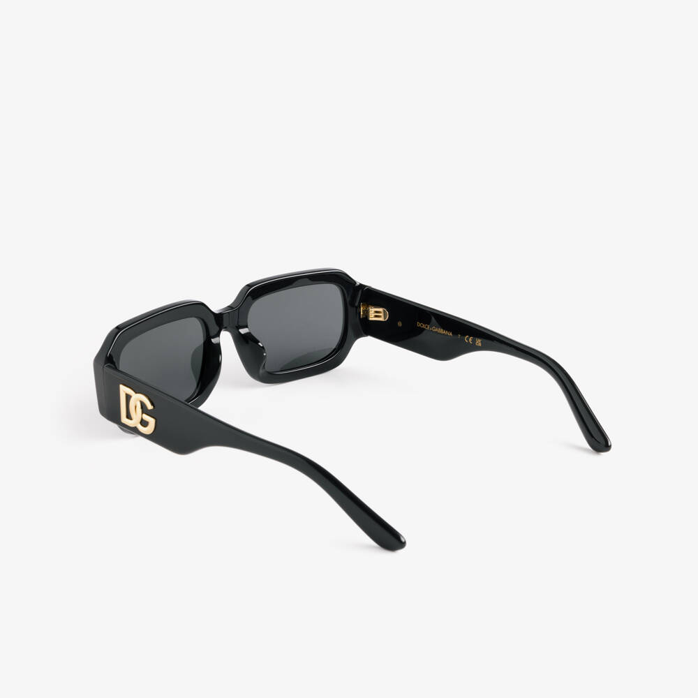 Dolce & Gabbana-Black Square-Framed Sunglasses with Gold DG Logo | Childrensalon