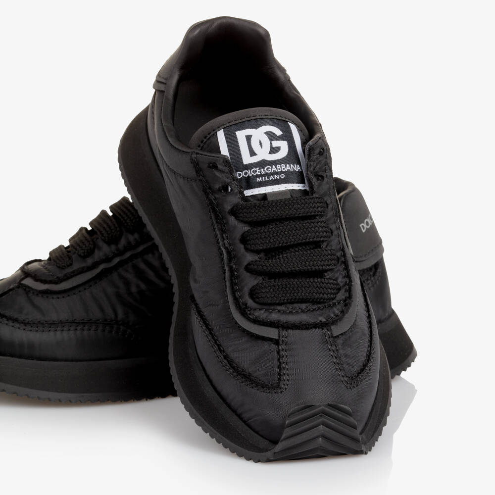 Dolce & Gabbana-Black Tonal DG Logo Lace-Up Trainers | Childrensalon