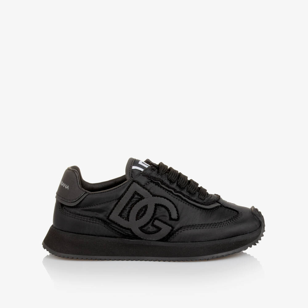 Dolce & Gabbana-Black Tonal DG Logo Lace-Up Trainers | Childrensalon