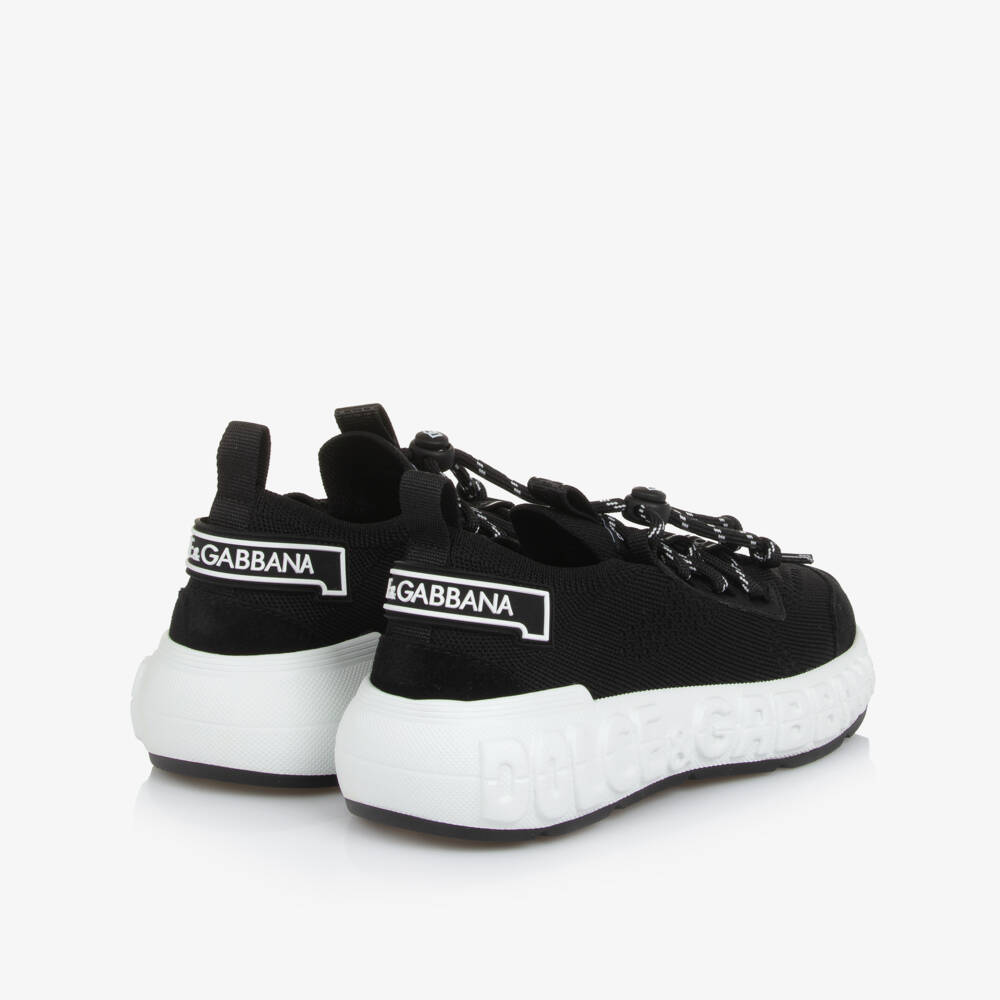 Dolce & Gabbana-Black & White Mesh Knit Logo Trainers | Childrensalon