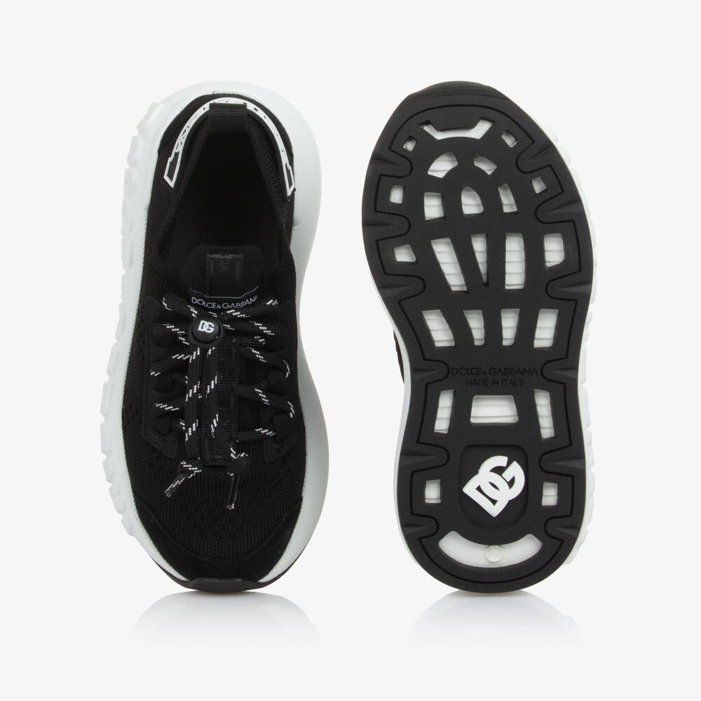 Dolce & Gabbana-Black & White Mesh Knit Logo Trainers | Childrensalon