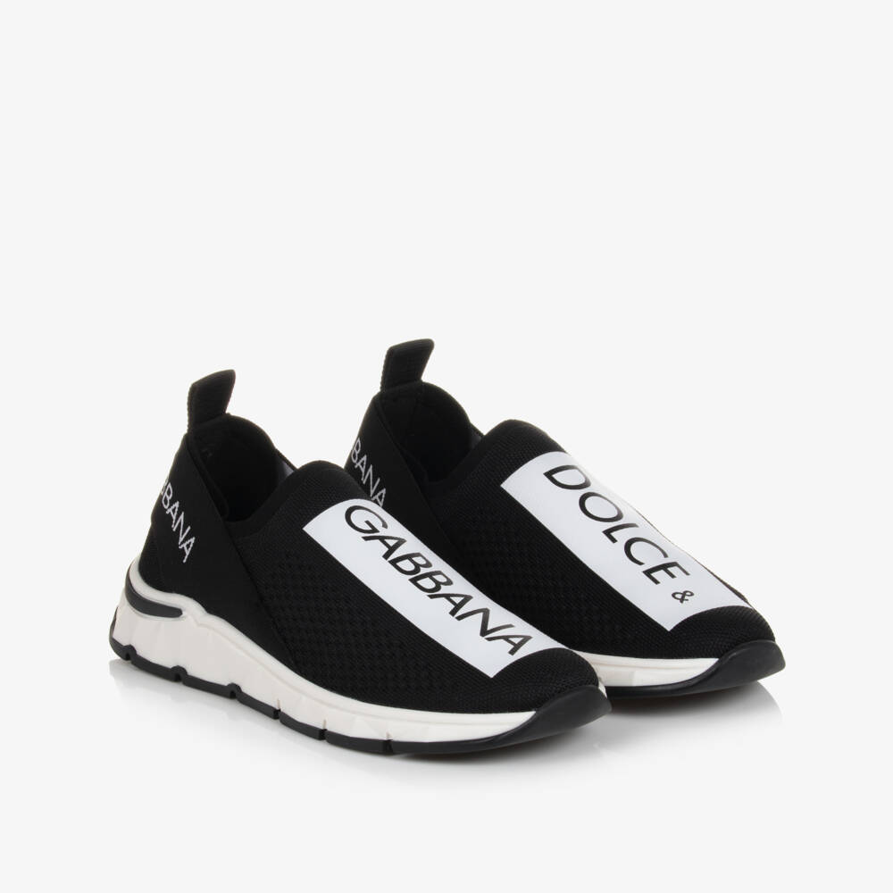 Dolce & Gabbana-Black & White Slip-On Trainers | Childrensalon
