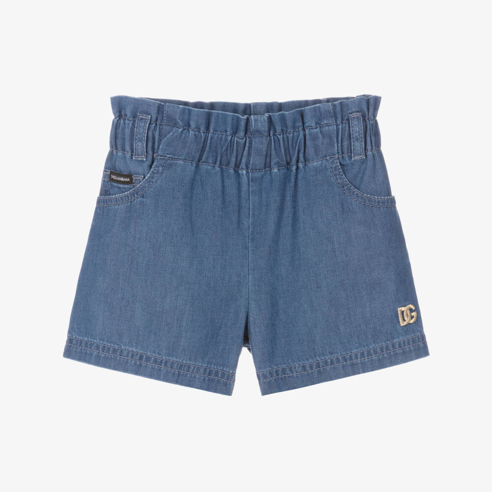 Dolce & Gabbana-Girls Blue Chambray Belted Shorts | Childrensalon