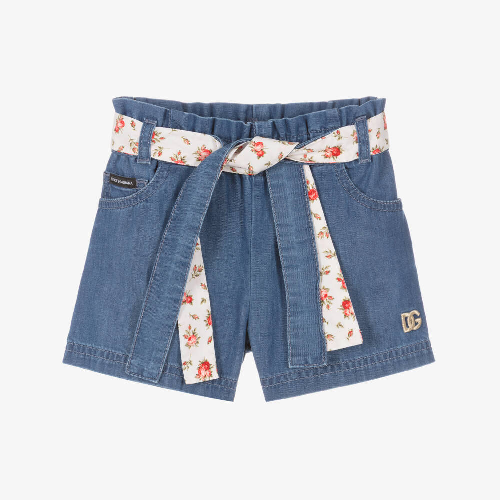 Dolce & Gabbana-Girls Blue Chambray Belted Shorts | Childrensalon