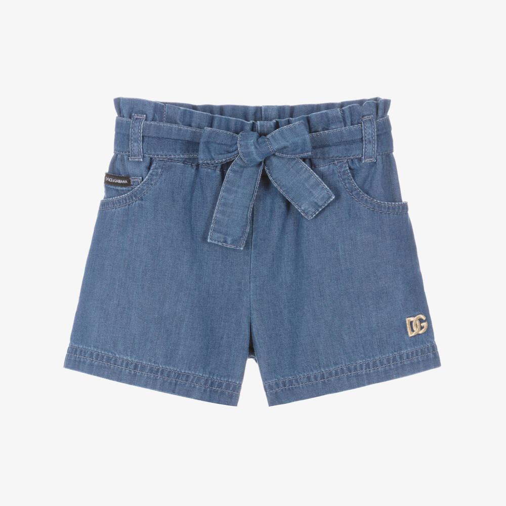 Dolce & Gabbana-Girls Blue Chambray Belted Shorts | Childrensalon