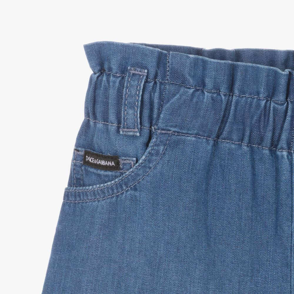 Dolce & Gabbana-Girls Blue Chambray Belted Shorts | Childrensalon