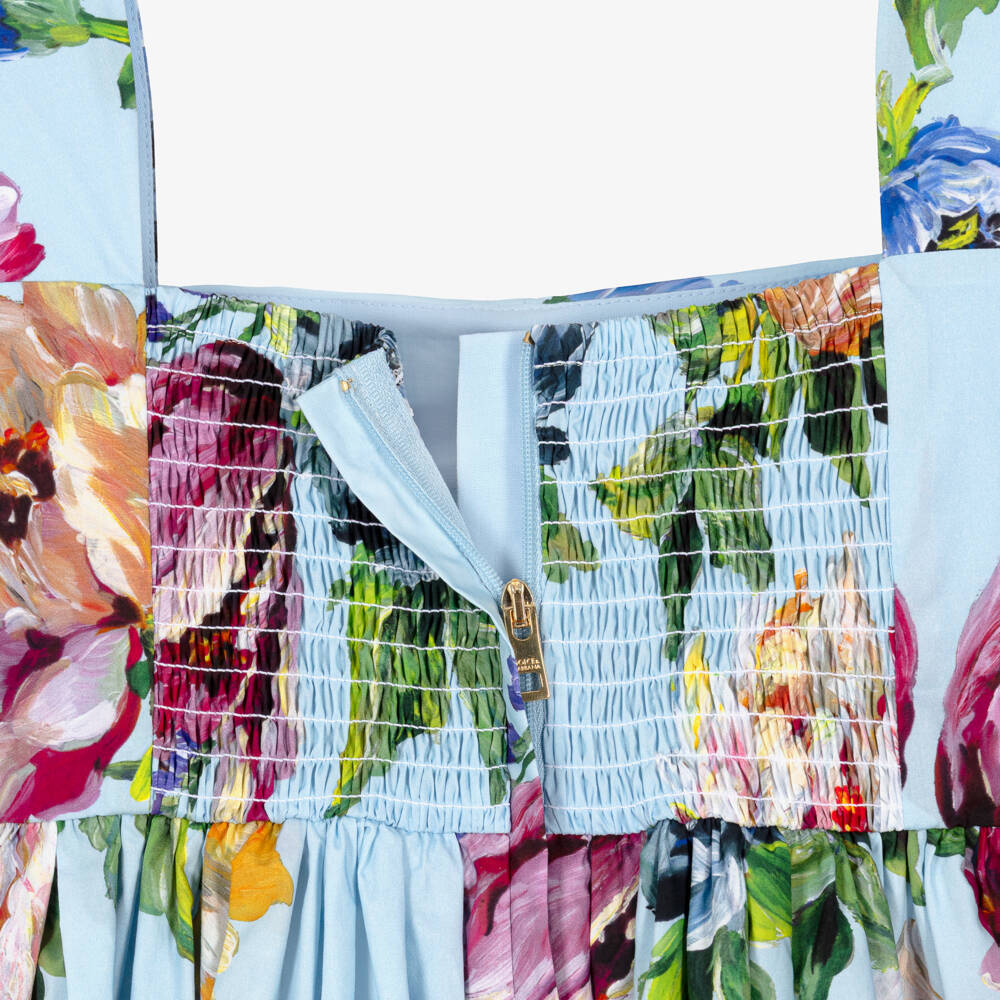 Dolce & Gabbana-Girls Blue Floral Print Cotton Poplin Dress | Childrensalon