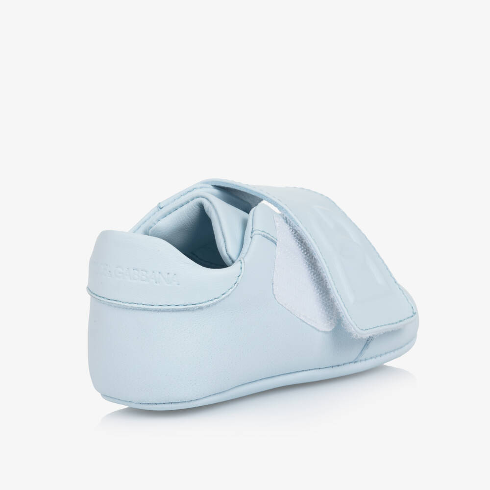 Dolce & Gabbana-Blue Leather Pre-Walker Shoes with Velcro | Childrensalon