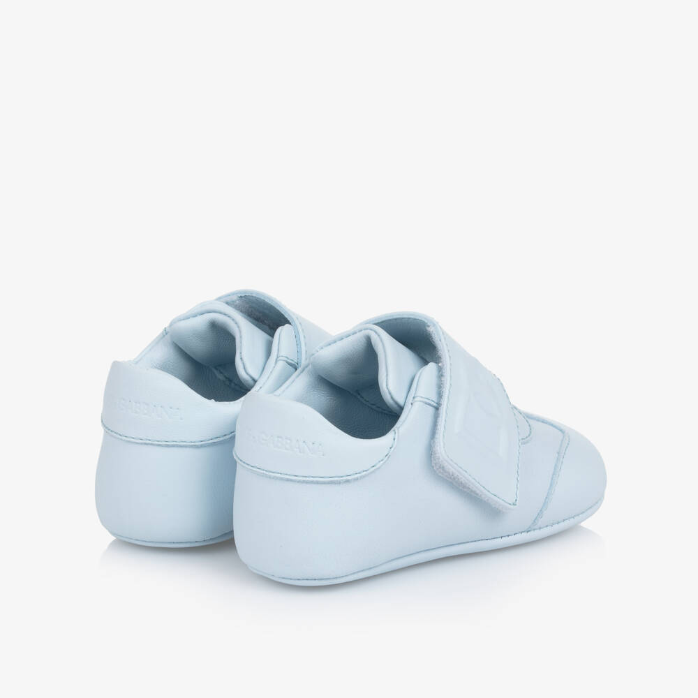 Dolce & Gabbana-Blue Leather Pre-Walker Shoes with Velcro | Childrensalon
