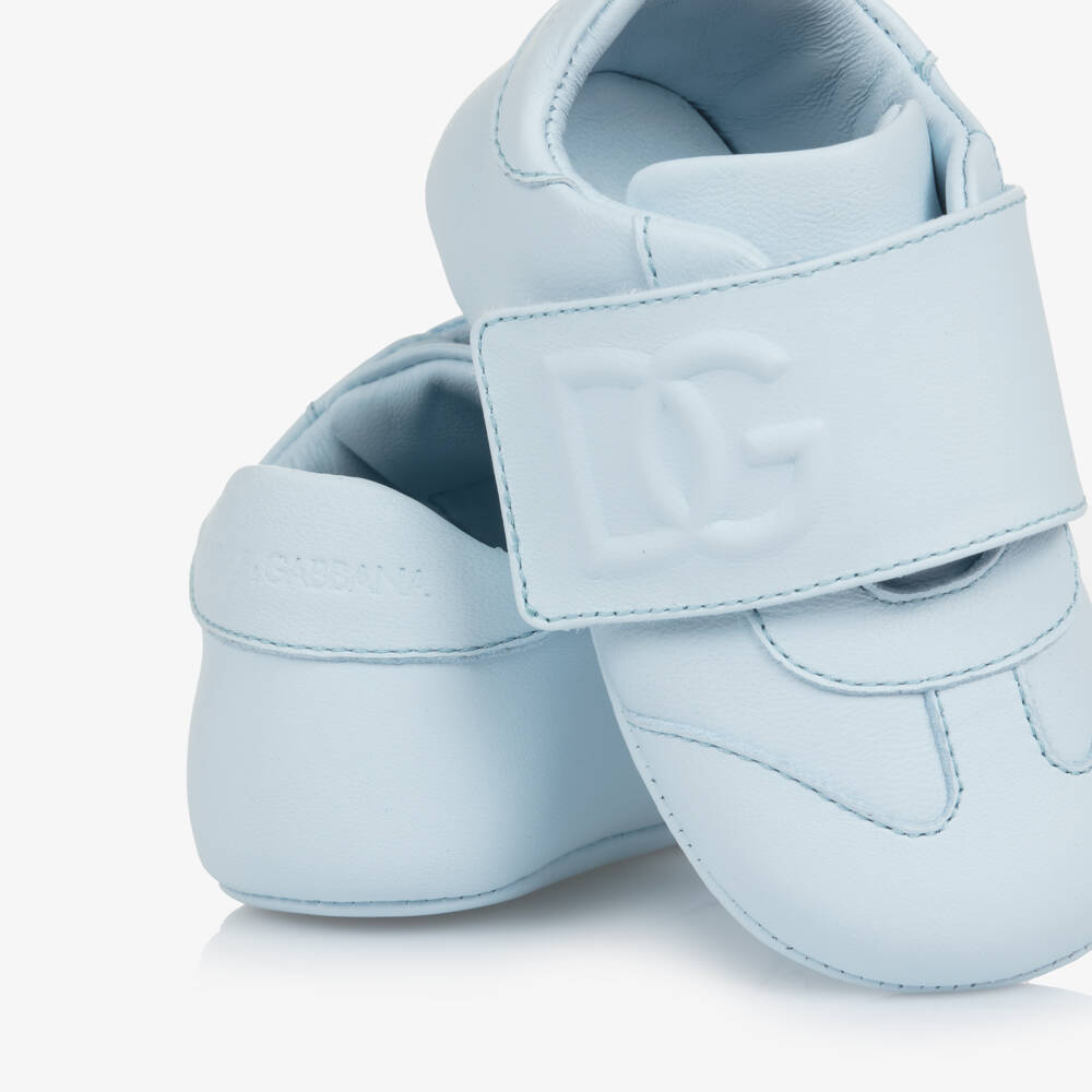 Dolce & Gabbana-Blue Leather Pre-Walker Shoes with Velcro | Childrensalon