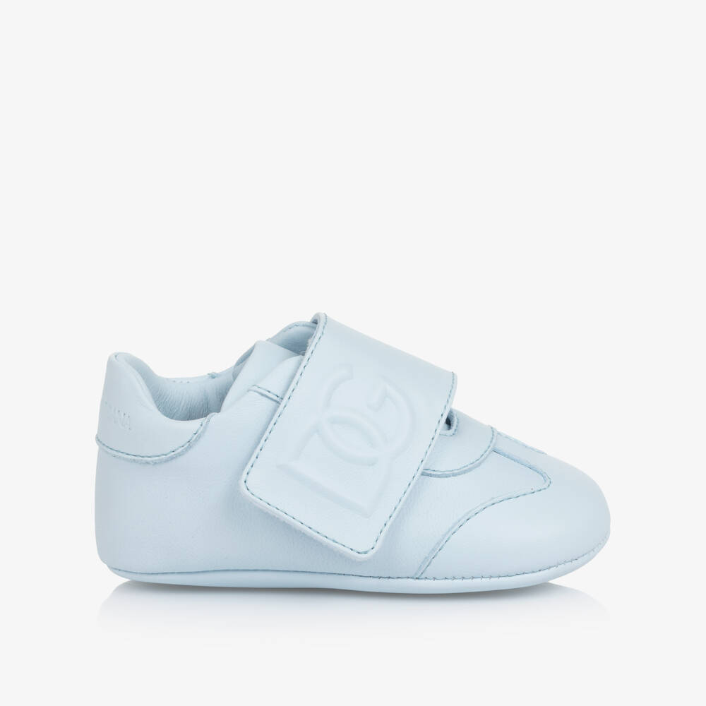 Dolce & Gabbana-Blue Leather Pre-Walker Shoes with Velcro | Childrensalon