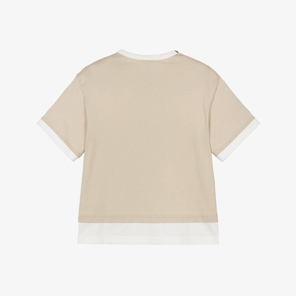 Dolce & Gabbana-Boys Beige Cotton DG Appliqué T-Shirt | Childrensalon